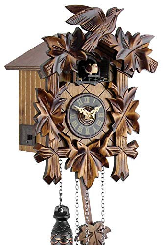Engstler Reloj de cuco de madera auténtica de la Selva Negra con mecanismo de cuarzo a pilas y llamada de cuco - Oferta de Relojes Park Eble Cinco Vacaciones 22cm- 522 Q