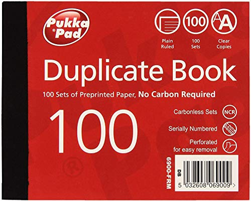 Pukka Pads 6900-FRM 105x130mm Plain Ruled Duplicate/Invoice Book (Pack of 5), Red