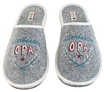 Adelheid Allerbester Opa Filzpantoffel grau - mit Geschenkverpackung - made in Portugal - besonderes Geschenk