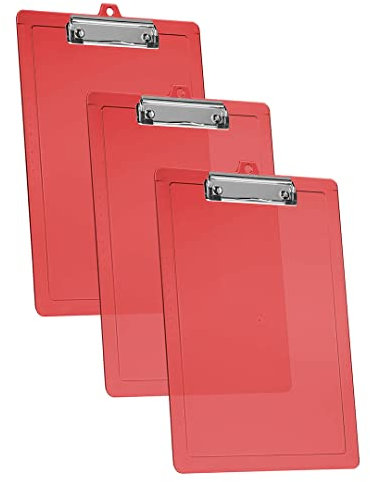 Acrimet Klemmbrett Briefgröße A4 (34 cm x 24 cm) Niedrigprofil-Clip mit seitlichen Linealen (Kunststoff) (Transparente rote Farbe) (3er-Pack)