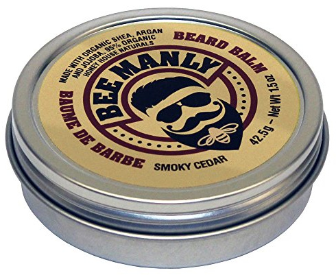 Bee Manly Honey House Naturals Beard Balm - Smoky Cedar Scent – 1.5 ounce Round Travel Size Tin – All Natural Ultra Moisturizing Beard Balm Infused with Essential Oils and Butters