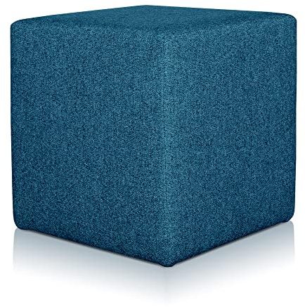 Deshome Pouf poggiapiedi cubo 43x43x44 cm stoffa Idrorepellente: Pouf design moderno per divano soggiorno camera da letto, Puff poggiapiedi, Pouffe salotto Minerva (Blu azzurro)