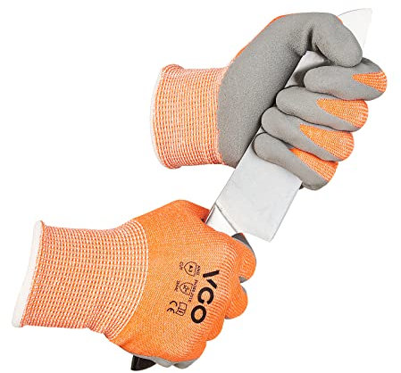 Vgo... Gants de travail résistants aux coupures, doublure HPPE anti-cut, protection des mains contre les coupures,EN388 niveau C,ANSI niveau 3 （RB2148HY,Orange,L,1Paire）