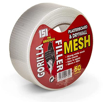 Gorilla Filler Plasterboard & Drywall Mesh Tape | Fills Cracks - Easy to Apply (Self Adhesive) | 50mm x 50m (White, 50m)