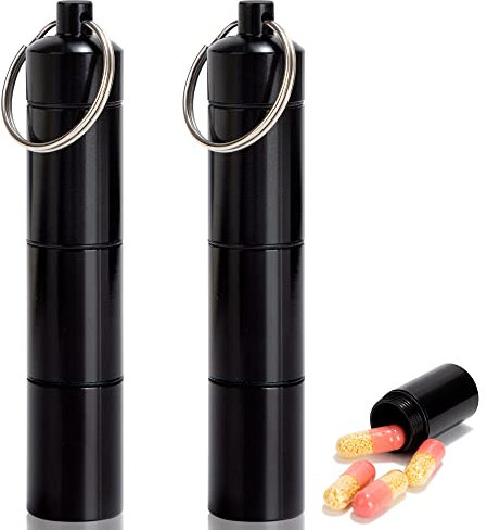 Pillendose Tragbarer Tablettenbox mit Schlüsselring 3 Fächer Wasserdichter Pillenbox für Reisen Freien Schwarz 2 Stück