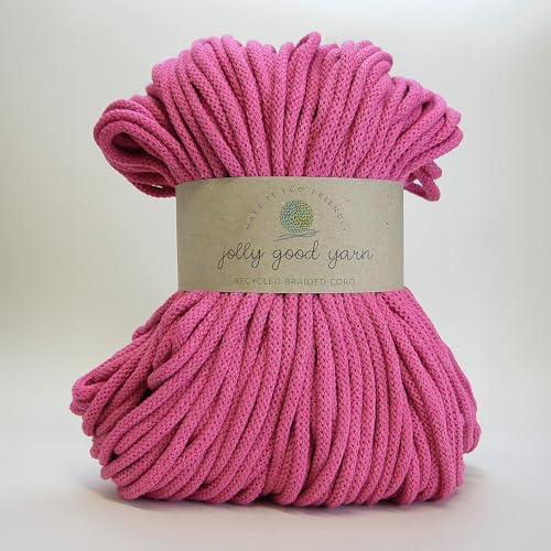 5mm Braided Macrame Cord Rope by Jolly Good Yarn, Soft Recycled Cotton, 100m (500g), Wall & Plant Hangers, Textile Jewellery, Decorations (Colyton Pink)