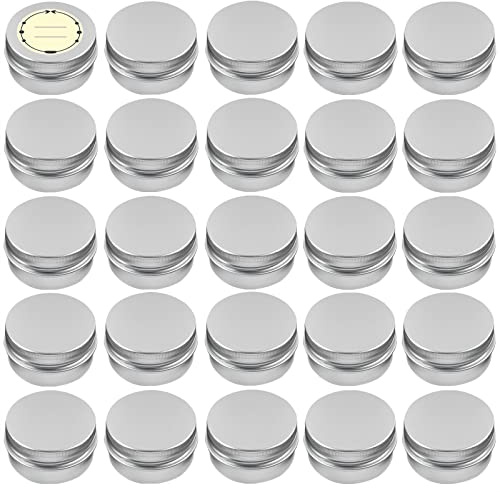 TUZAZO 24Pack 2 Oz Aluminum Tin Cans with Screw Lid and Labels, Refillable Travel Sized Cosmetic Containers Small Tins for Salves, Lotion Bars, Beard Balms, Candles