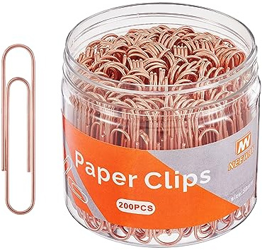 NEEWAY Rose Gold Paper Clips, 200 Count Large Size, 2 Inch Jumbo Paperclips, School and Office Supplies