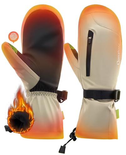 Qunature skidvantar termiska snövantar vattentäta pekskärm fleecefodrade snowboardvantar texturerad handflata bärbar ficka snövantar män kvinnor skidhandskar skidåkning skridskoåkning