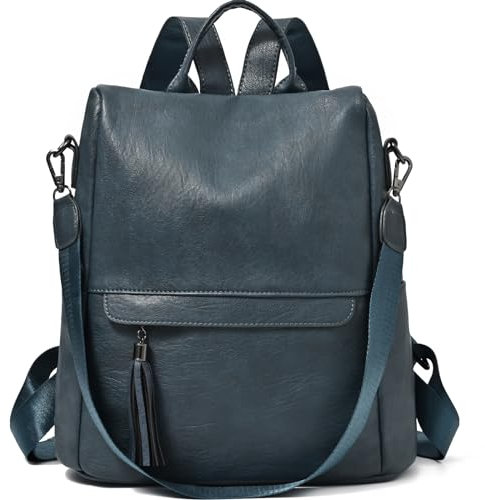 KESUDE Elegant Rucksack Damen Klein - Anti Diebstahl Lederrucksack 2 in 1 Cityrucksack Frauen Rucksacktasche Wasserdichte Schultertasche Casual Tasche Daypack Backpack Damenrucksack, Blau