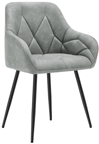 WOLTU Esszimmerstuhl, Küchenstuhl, Stuhl Esszimmer Wohnzimmer, ergonomischer Sessel, Armlehnstuhl, Polsterstuhl, Sitzfläche aus Vintage-Kunstleder, Metallbeine, grau, EZS03gr-1