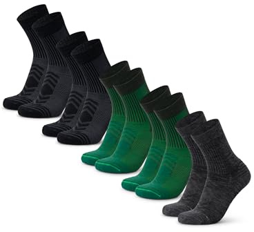 DANISH ENDURANCE Leichte Merino Wolle Wandersocken, Sommer Wollsocken, Unisex, für Herren & Damen, 3 & 5 Paar, Mehrfarbig (2xgrün,2xschwarz,1xdunkelgrau), 43-47
