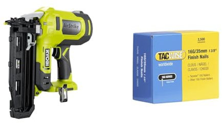 RYOBI - Cloueur de Finition 16G Air Comprimé 18V ONE+ - Pointe 19-64mm - Tête 1,6mm & Tacwise 0295 Clous de Finition Galvanisés de Type 16G / 35 mm, Lot de 2500