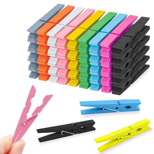 HAALII Holz Kleidung Pins, natürliches Holz,farbige Wäscheklammern, Pins für Clip Bilder Fotos, Kleine Bunte Clothepins Clips, Wäscheklammern mit Frühling, 50-Pcs, 7.2cm