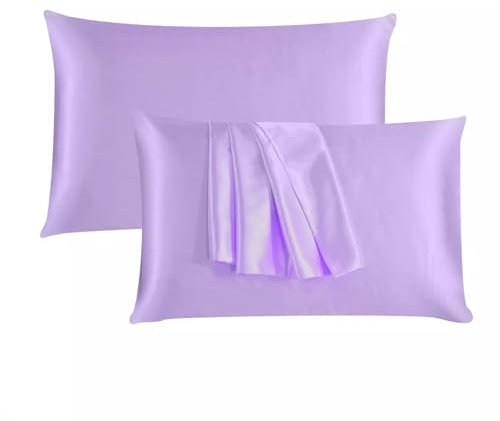 JRI Silk Satin Pillow Cases 2 Pack LILAC,Silky Pillowcases Soft and Cozy Standard Pillow Covers Dyed in Trendy Colors-Size (50 x 75 cm)