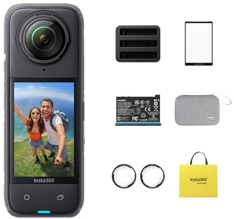 Insta360 X4 Action Bundle - 8K Waterproof 360 Action Camera, 4K Wide-Angle Video, Invisible Selfie Stick Effect, Removable Lens Guards, AI Editing, Stabilization, No microSD Card