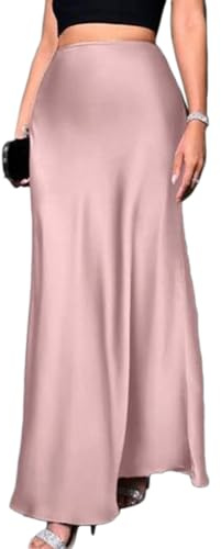 seiveini Jupe Satin Femme Longue Élégant Jupes Ete Crayon Taille Haute Party Cocktail Soirée Travail A Rose L