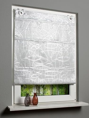 Magnetrollo Raffrollo Fenster-Gardine Raffgardine Ösenrollo Vorhang Dekostoff Blende Lurex MIT Fensterhaken in Farbe Natur Silber 1 Stück BxH: 80 x 130 cm Natur