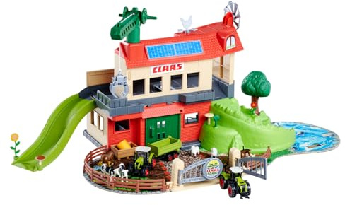 Majorette CLAAS gård lekset (inkl. bilar) – leksaksgård med stall, traktorer, djur, tillbehör och många funktioner, lekgård för barn från 5 år, 56 x 36 x 24 cm
