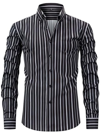 RUMAOZIA Chemise pour homme à col montant blanche à rayures sans repassage Chemise pour Oktoberfest Chemise slim fit Chemise traditionnelle Chemise business Chemise business à manches longues pour