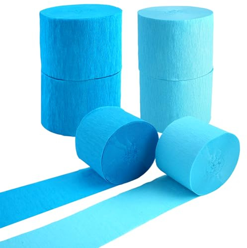 6 Rotoli Carta Crespa Blu Rotolo, 4.5 cm X 25 m Rotoli Carta Colorata, Blu, Azzurro Nastro Crespato Decorativa Stelle Filanti, per Decorazioni di Feste, Compleanni, Matrimoni, e Progetti Creativi
