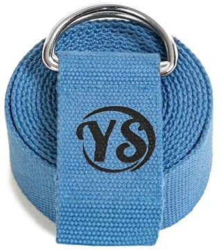 Yogastudio yogabem för stretchning, 2,5 m (8,2 fot) extra långt hållbart organisk bomull justerbart D-ring yogabälte - förbättrar flexibilitet, träning, pilates, dans, träning, gym (mineralblå)
