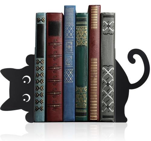 Serre Livre Chat en Métal Noir, Serre Livre Metal Antidérapant, Presse Livre pour Etagere Livre, Serre-Livres Décoratifs Chat Noir, Cadeau pour Les Amoureux des Chats et Passionnés de Lecture