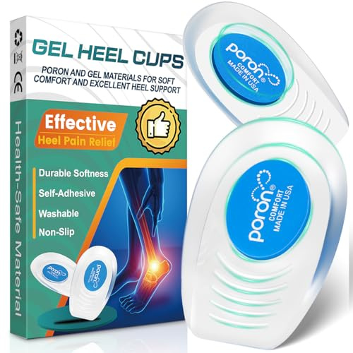 Gel Heel Cushion Inserts, Poron Heel Pads for Shoes, Heel Cups for Heel Pain Relief - Plantar Fasciitis, Achilles Tendonitis, Bone Spur, Size S/M (Men's 4.5-9.5 / Women's 6-10.5), 5mm Thick Poron