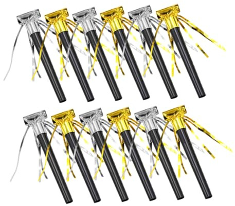 UTHCLO 20 Piezas de Matracas para Fiestas Infantiles Flecos Dorados y Plateados, Sopladores de Ruido para Cumpleaños y Eventos Deportivos, Decoración de Fiesta Segura y Colorida
