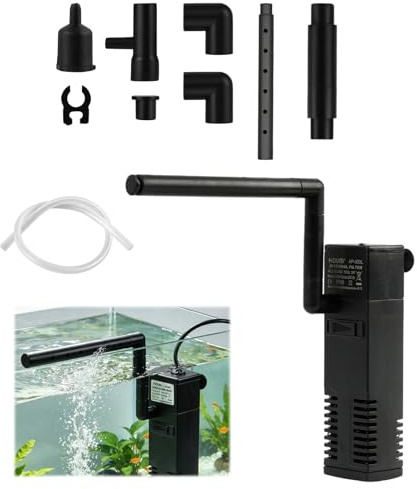 Filtro interior ultra silencioso y eficaz para acuario de 20 a 40 l, sistema de filtración doble con bomba potente, fuente oxigenante e instalación fácil para acuarios agua dulce y salada