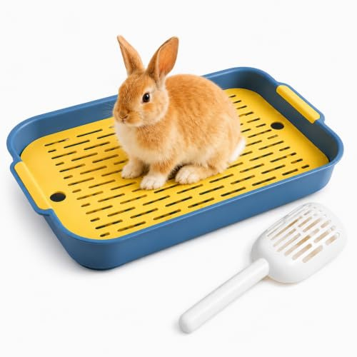 Large Rabbit Litter Tray with Sand Scoop, 36.5x24.5x4.9cm Bunny Litter Box