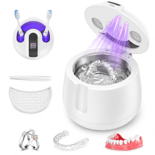 Ultrasonic Retainer Cleaner 48kHz for Dentures, Aligners & Mouth Guards | 48kHz High-frequency Ultrasonic Technology, UV-C Deep Cleaning, 4 Cleaning Modes, Pulse-Flow Technology, <38 Decibels, 200ml