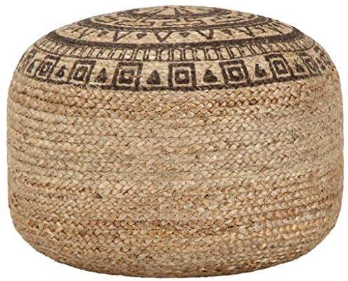 Runheo Puf hecho a mano marrón con cuerdas de yute trenzado, 45 x 30 cm, acolchado con perlas de poliestireno expandido, moderno puf como reposapiés, taburete y mueble auxiliar para sofá