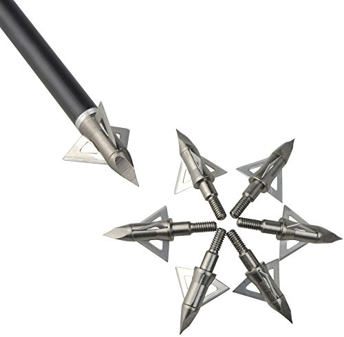 ZSHJG Puntas de Flecha de Tiro con Arco Caza Universal Metal Flecha Cabeza 100 Granos Broadhead con 3 Hojas Afiladas para Ballesta y Flechas de Arco Compuesto (6 Piezas)