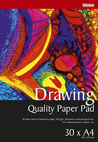 Panduro Zeichenblock A4 für Buntstifte und Kreide, 30 Blatt, pH neutral, säurefrei,120 g/m², hochwertig, für Kinder und Erwachsene, Zeichnen, Schule, Grundschule