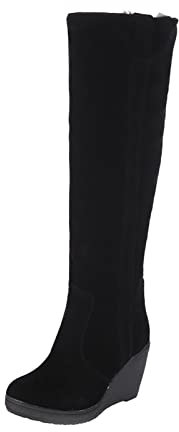 LLDG Damen Overknee Stiefel Mode Wildleder Schneestiefel Plüsch Faltbare Kniehohe Langschaft Schlupfstiefel Mit Keilabsatz Warme Gefüttert Winterstiefel
