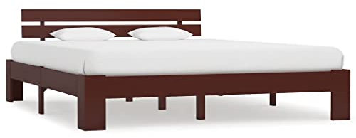 Hommdiy Kiefernholz Massiv Bettgestell Holzbett Futonbett Massivholz Bett Bettrahmen Lattenrost Schlafzimmerbett Dunkelbraun Kiefer 160x200 cm
