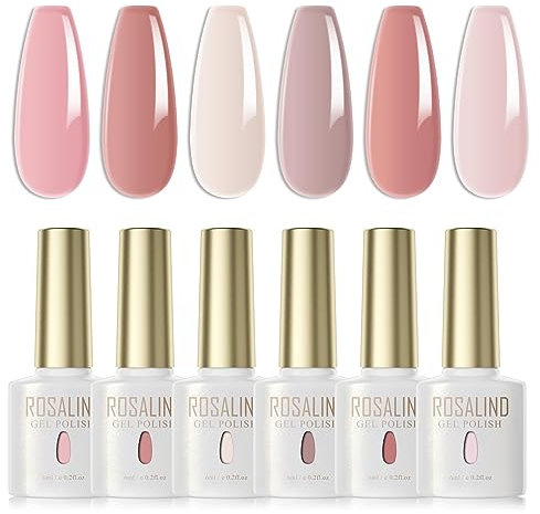 ROSALIND Lot Vernis Semi Permanent Jelly Rose Rose Clair Couleur d'Avoine 6 Couleurs Vernis à Ongles Translucide Classique UV LED Soak Off Gel Polish Nail French Manucure Kit 6ml