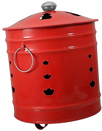 HAKIDZEL Enamel Incinerator Bucket for and Garden Waste, 6-litre Red Enameled Steel Sacrifice Burn Barrel Suitable for Outdoor Use and Ancestor Money Incineration Random Style