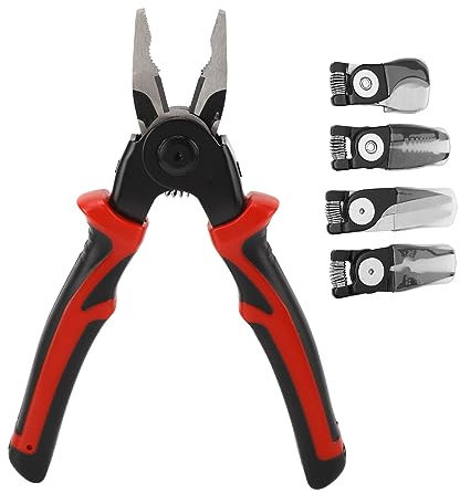 Pinze Multifunzionali Intercambiabili 5 Teste Kit Professionale per Taglio Spelatura Crimpatura Bloccaggio Rimozione Utensili Elettricista Fai da Te per Cavi Elettrici e Reti con Custodia Protettiva