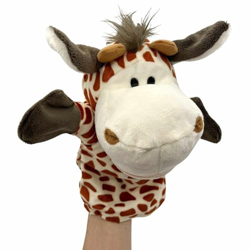 PLAYZOCO Marioneta Mano Peluche de Jirafa, Títere de Mano de Jirafa, Finger Puppet, Marioneta Animales, Juguete Educativo, Material Algodón de Felpa y PP, Tamaño 25 cm, Diseño Jirafa Naranja