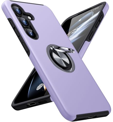 JAME för Samsung S25/S24 fodral, 360° roterande metallstativ, reptåligt, anti-fingeravtryck, stötsäkert skyddsfodral för Samsung Galaxy S25/S24, violer
