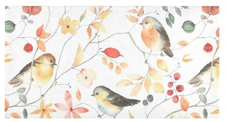 Badematte, Vögel, Blätter, Beeren, Zweige, Badezimmerteppich, weicher Plüsch, saugfähig, zottelig, rutschfest, waschbar, für Küche, Schlafzimmer, 99 x 50 cm