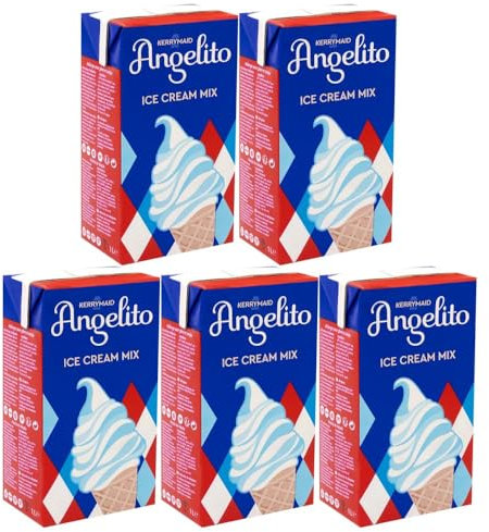 Kerrymaid 5 x 1L Angelito Ice Cream Mix With Welari Thank You Card Skimmed Milk Instant Ready To Chill Vegeterian Gluten FREE Dairy Sundea Mousse Dessert Shakes (5L) (5pack)