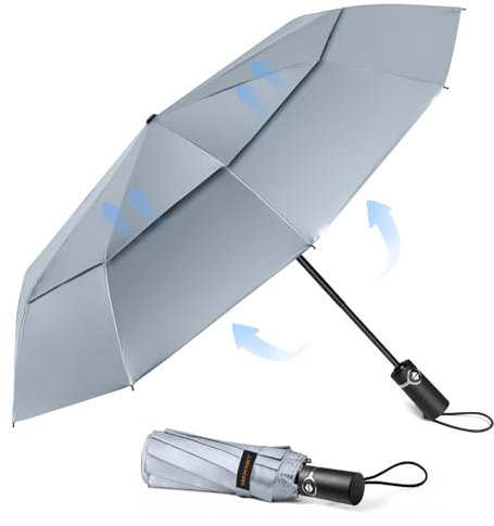 TECKNET Windproof Umbrella, Strong Compact Travel Automatic Umbrellas, Large Wind Resistant Umbrella with 10 Ribs, Folding Lightweight Golf Automatic Umbrella for Rain