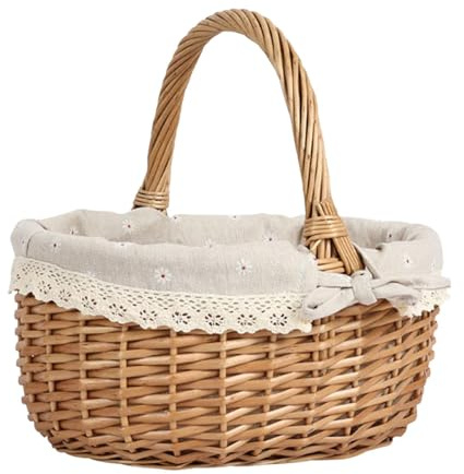 ＡＷＨＡＯ Panier de Pique-Nique en Osier avec Panier de Fleurs Tissé à La Main, Panier de Rangement, Panier Cadeau pour Jardin Cuisine, Décoration de Pâques, M Beige