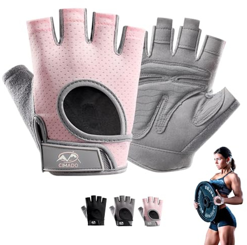 CIMADO®️ Guantes Gimnasio | Guantes Crossfit para Mujer y Hombre, Transpirables, Antideslizantes y Acolchados. Color Rosa. Talla S.