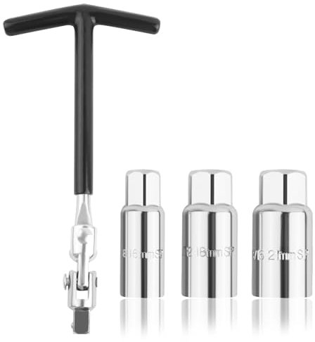 GTLM Universal-Gelenk-Zündkerzenschlüssel mit 16/18/21mm Zündkerzennuss,T-Förmiger Zündkerzenschlüssel mit Rutschfestem Kunststoffgriff,Autozubehör für Pkw LKW SUV Motorrad