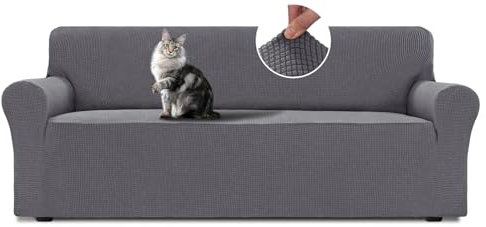 BellaHills Stretch Wasserdicht Sofabezug 3 Sitzer (185-215cm) Moderne Sofaüberwurf Polyester Elastische Sofahusse für Wohnzimmer Protector, Grau