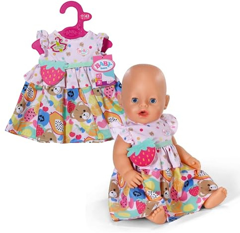 BABY born Vestido Frutas 43 cm con Bolso Bandolera | Bolso bandolera incluido, estampado de frutas, para muñecas de 43 cm